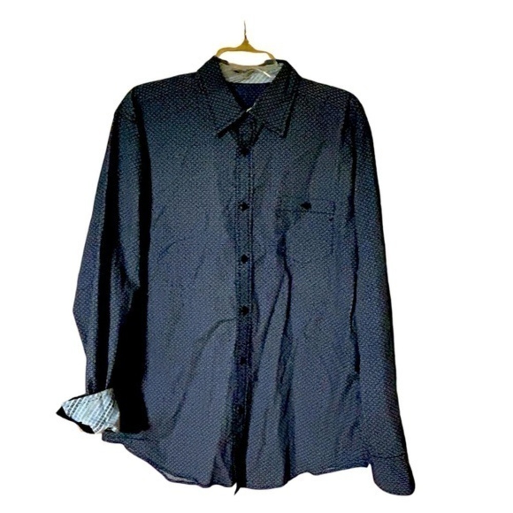 Axis LA Mens Flip Cuff Shirt Button‎ Front Cotton Modern Navy Circles Size Large